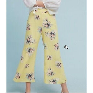 Anthropologie FEATHER BONE SZ 6 Talese Yellow Floral Wide-Leg Crop Pants D28